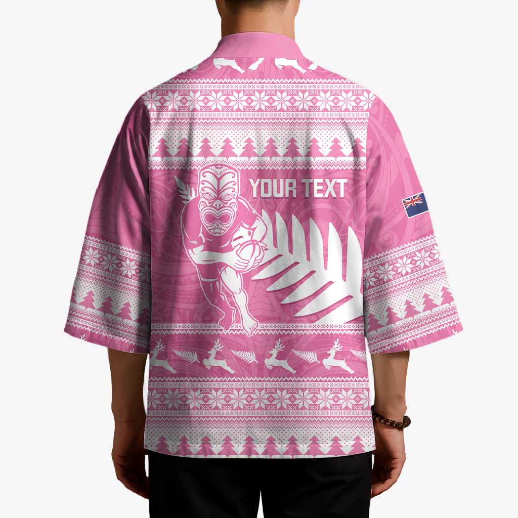 New Zealand Christmas Rugby Personalised Kimono Meri Kirihimete All Black Maori Pink Version - Aussie Hoodie
