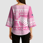 New Zealand Christmas Rugby Personalised Kimono Sleeve Blouse Meri Kirihimete All Black Maori Pink Version - Aussie Hoodie