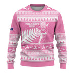 New Zealand Christmas Rugby Personalised Ugly Christmas Sweater Meri Kirihimete All Black Maori Pink Version - Aussie Hoodie