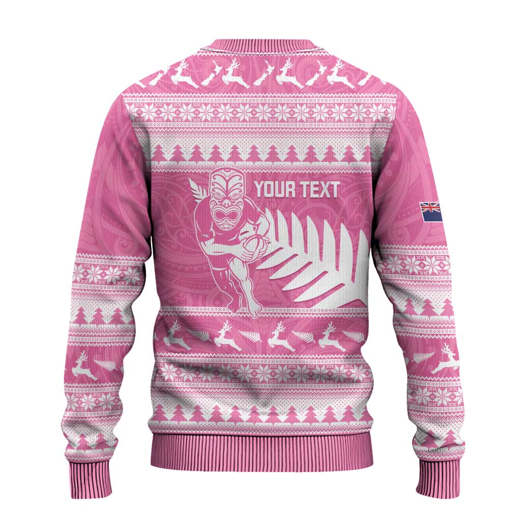 New Zealand Christmas Rugby Personalised Ugly Christmas Sweater Meri Kirihimete All Black Maori Pink Version - Aussie Hoodie