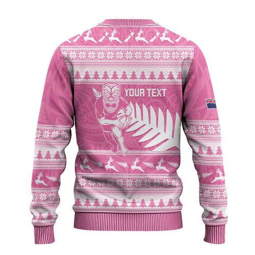 New Zealand Christmas Rugby Personalised Ugly Christmas Sweater Meri Kirihimete All Black Maori Pink Version - Aussie Hoodie