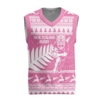 New Zealand Christmas Rugby Personalised Christmas Knitted V-Neck Vest Meri Kirihimete All Black Maori Pink Version - Aussie Hoodie
