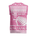 New Zealand Christmas Rugby Personalised Christmas Knitted V-Neck Vest Meri Kirihimete All Black Maori Pink Version - Aussie Hoodie