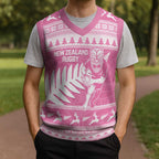 New Zealand Christmas Rugby Personalised Christmas Knitted V-Neck Vest Meri Kirihimete All Black Maori Pink Version - Aussie Hoodie