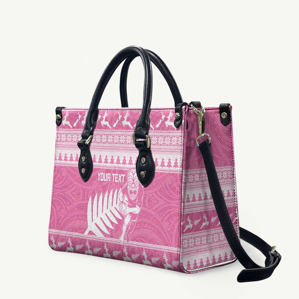 New Zealand Christmas Rugby Personalised Leather Bag Meri Kirihimete All Black Maori Pink Version - Aussie Hoodie
