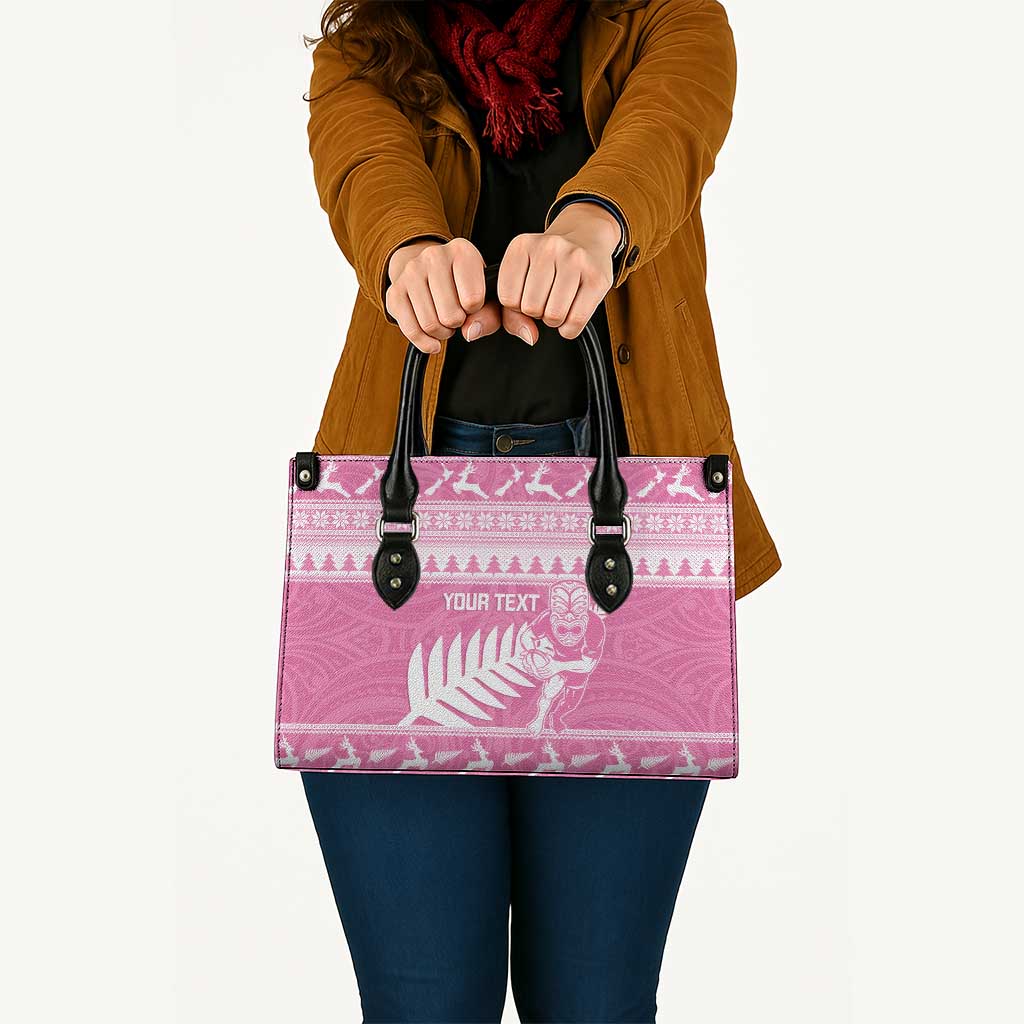 New Zealand Christmas Rugby Personalised Leather Bag Meri Kirihimete All Black Maori Pink Version - Aussie Hoodie