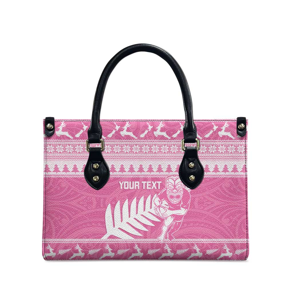 New Zealand Christmas Rugby Personalised Leather Bag Meri Kirihimete All Black Maori Pink Version - Aussie Hoodie