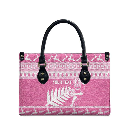 New Zealand Christmas Rugby Personalised Leather Bag Meri Kirihimete All Black Maori Pink Version - Aussie Hoodie