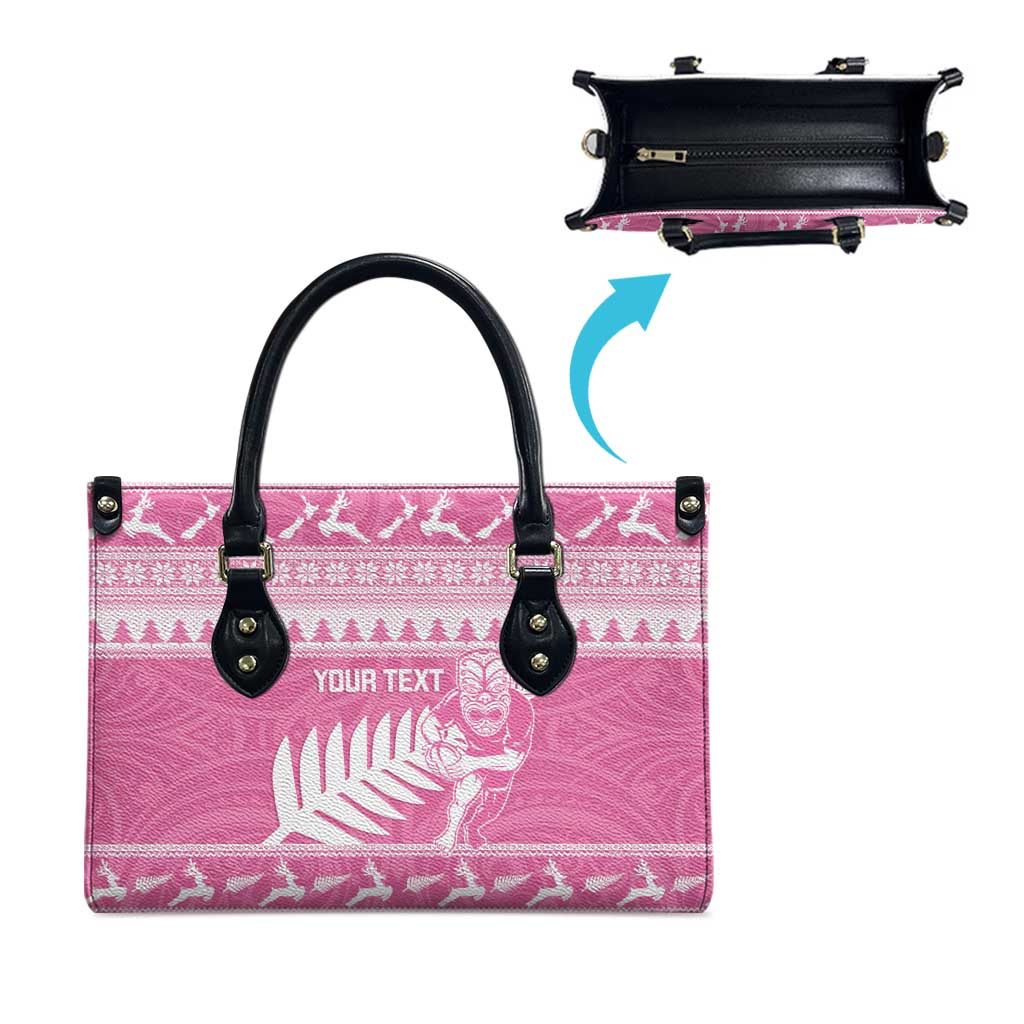 New Zealand Christmas Rugby Personalised Leather Bag Meri Kirihimete All Black Maori Pink Version - Aussie Hoodie