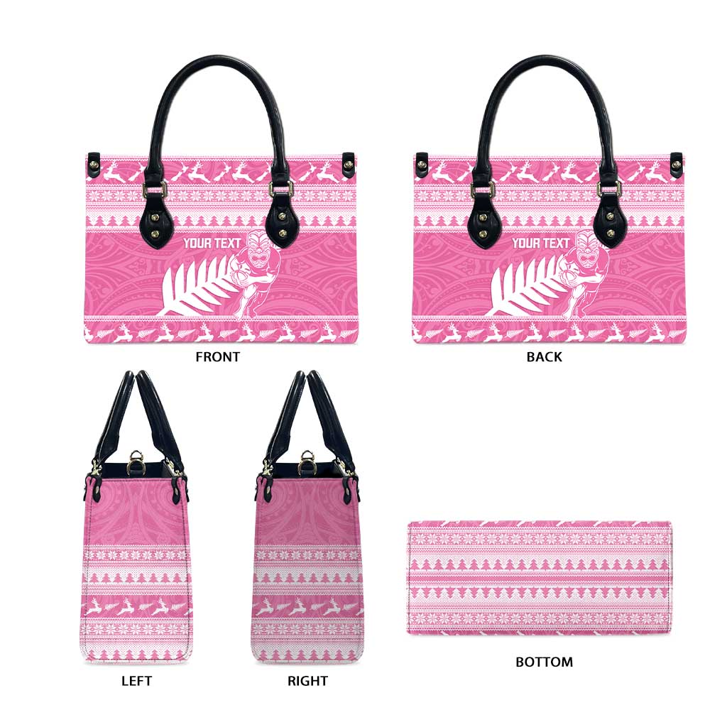New Zealand Christmas Rugby Personalised Leather Bag Meri Kirihimete All Black Maori Pink Version - Aussie Hoodie