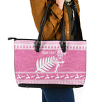 New Zealand Christmas Rugby Personalised Leather Tote Bag Meri Kirihimete All Black Maori Pink Version - Aussie Hoodie