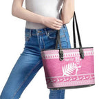 New Zealand Christmas Rugby Personalised Leather Tote Bag Meri Kirihimete All Black Maori Pink Version - Aussie Hoodie