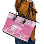 New Zealand Christmas Rugby Personalised Leather Tote Bag Meri Kirihimete All Black Maori Pink Version - Aussie Hoodie