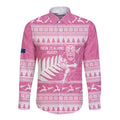 New Zealand Christmas Rugby Personalised Long Sleeve Button Shirt Meri Kirihimete All Black Maori Pink Version - Aussie Hoodie