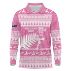 New Zealand Christmas Rugby Personalised Long Sleeve Polo Shirt Meri Kirihimete All Black Maori Pink Version - Aussie Hoodie