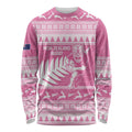 New Zealand Christmas Rugby Personalised Long Sleeve Shirt Meri Kirihimete All Black Maori Pink Version - Aussie Hoodie