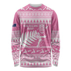 New Zealand Christmas Rugby Personalised Long Sleeve Shirt Meri Kirihimete All Black Maori Pink Version - Aussie Hoodie