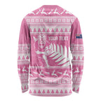 New Zealand Christmas Rugby Personalised Long Sleeve Shirt Meri Kirihimete All Black Maori Pink Version - Aussie Hoodie