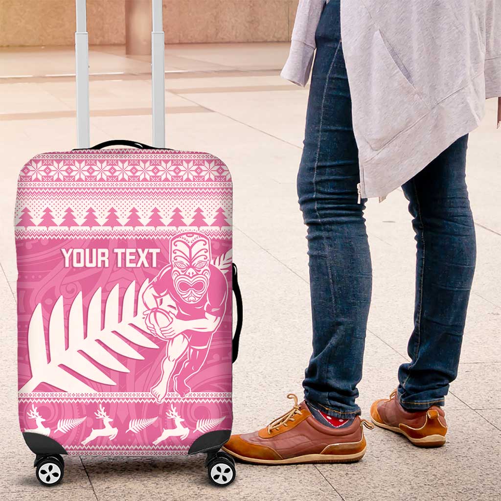 New Zealand Christmas Rugby Personalised Luggage Cover Meri Kirihimete All Black Maori Pink Version - Aussie Hoodie