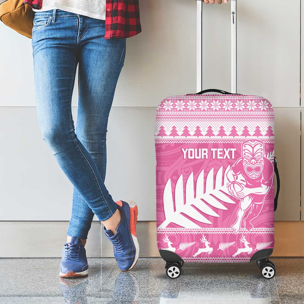 New Zealand Christmas Rugby Personalised Luggage Cover Meri Kirihimete All Black Maori Pink Version - Aussie Hoodie