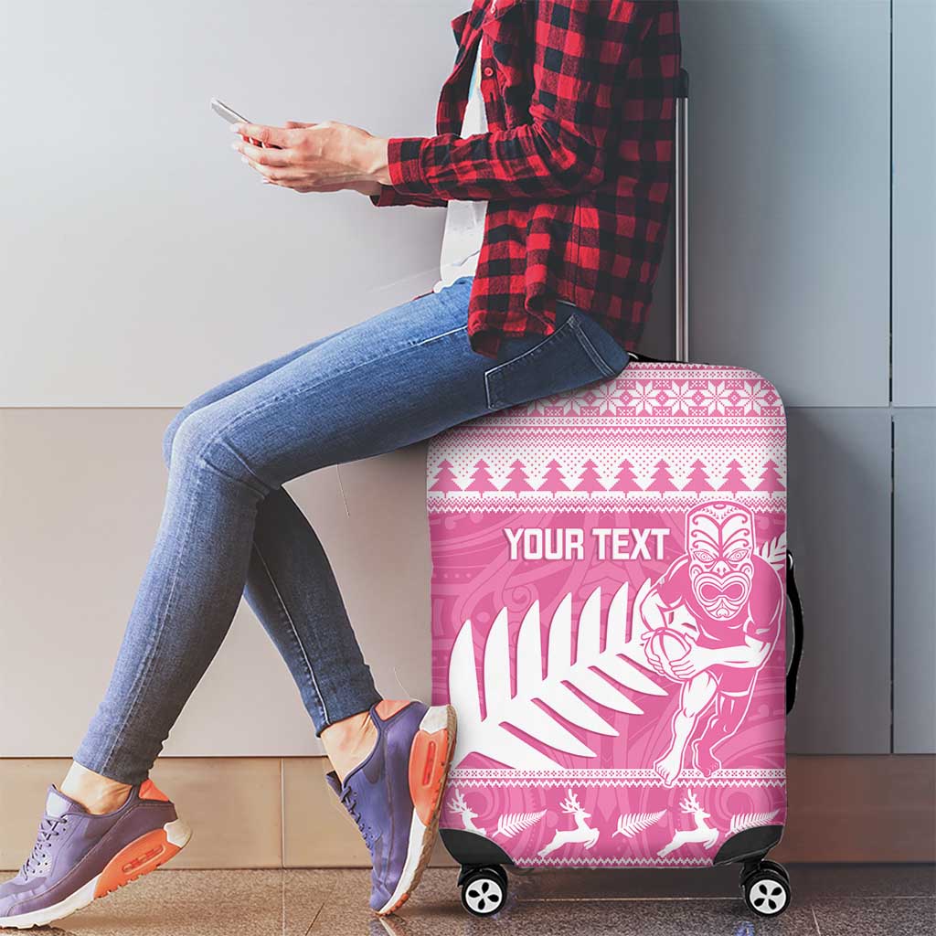 New Zealand Christmas Rugby Personalised Luggage Cover Meri Kirihimete All Black Maori Pink Version - Aussie Hoodie