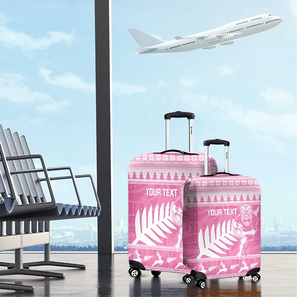 New Zealand Christmas Rugby Personalised Luggage Cover Meri Kirihimete All Black Maori Pink Version - Aussie Hoodie
