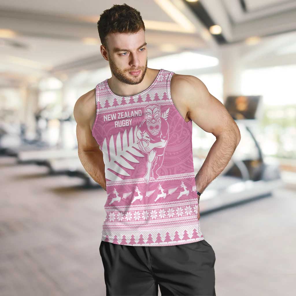 New Zealand Christmas Rugby Personalised Men Tank Top Meri Kirihimete All Black Maori Pink Version - Aussie Hoodie