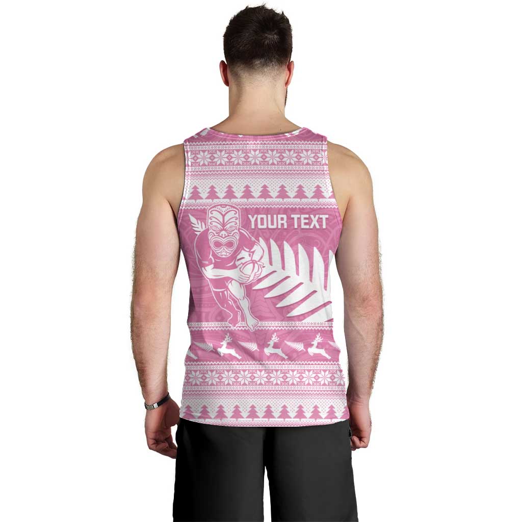 New Zealand Christmas Rugby Personalised Men Tank Top Meri Kirihimete All Black Maori Pink Version - Aussie Hoodie