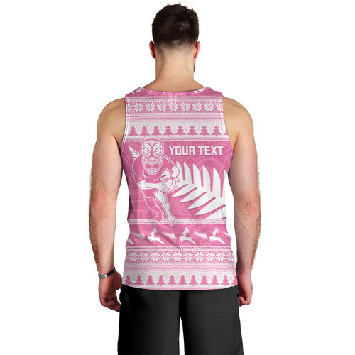 New Zealand Christmas Rugby Personalised Men Tank Top Meri Kirihimete All Black Maori Pink Version - Aussie Hoodie