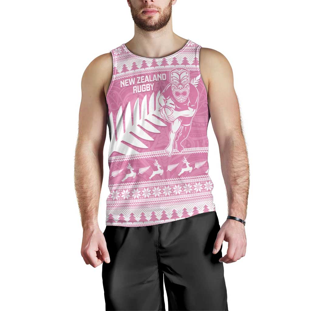 New Zealand Christmas Rugby Personalised Men Tank Top Meri Kirihimete All Black Maori Pink Version - Aussie Hoodie