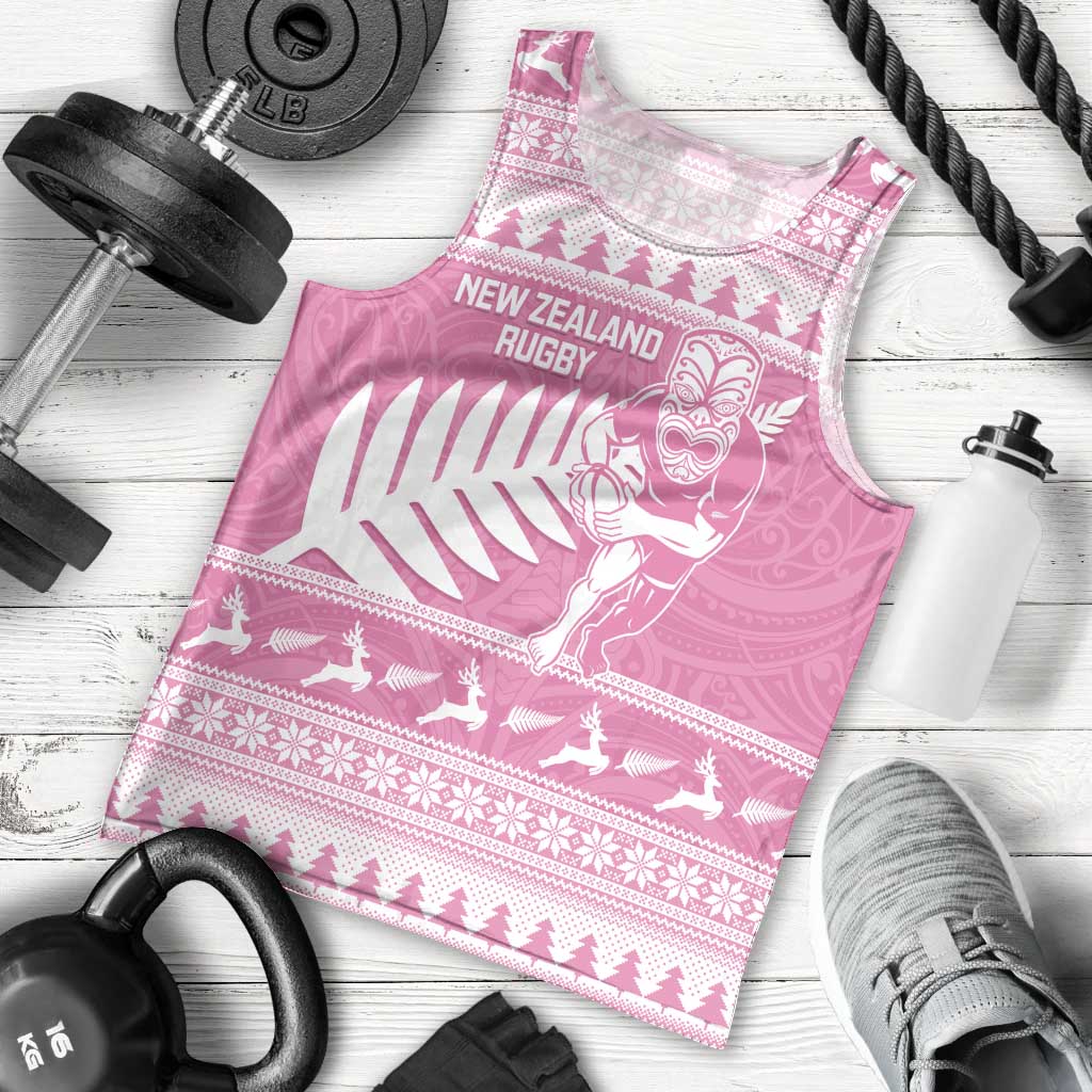 New Zealand Christmas Rugby Personalised Men Tank Top Meri Kirihimete All Black Maori Pink Version - Aussie Hoodie