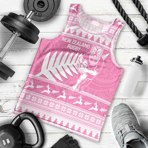 New Zealand Christmas Rugby Personalised Men Tank Top Meri Kirihimete All Black Maori Pink Version - Aussie Hoodie
