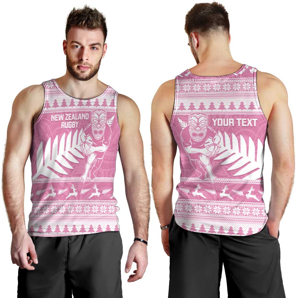 New Zealand Christmas Rugby Personalised Men Tank Top Meri Kirihimete All Black Maori Pink Version - Aussie Hoodie