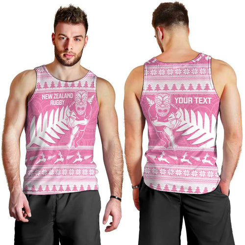 New Zealand Christmas Rugby Personalised Men Tank Top Meri Kirihimete All Black Maori Pink Version - Aussie Hoodie