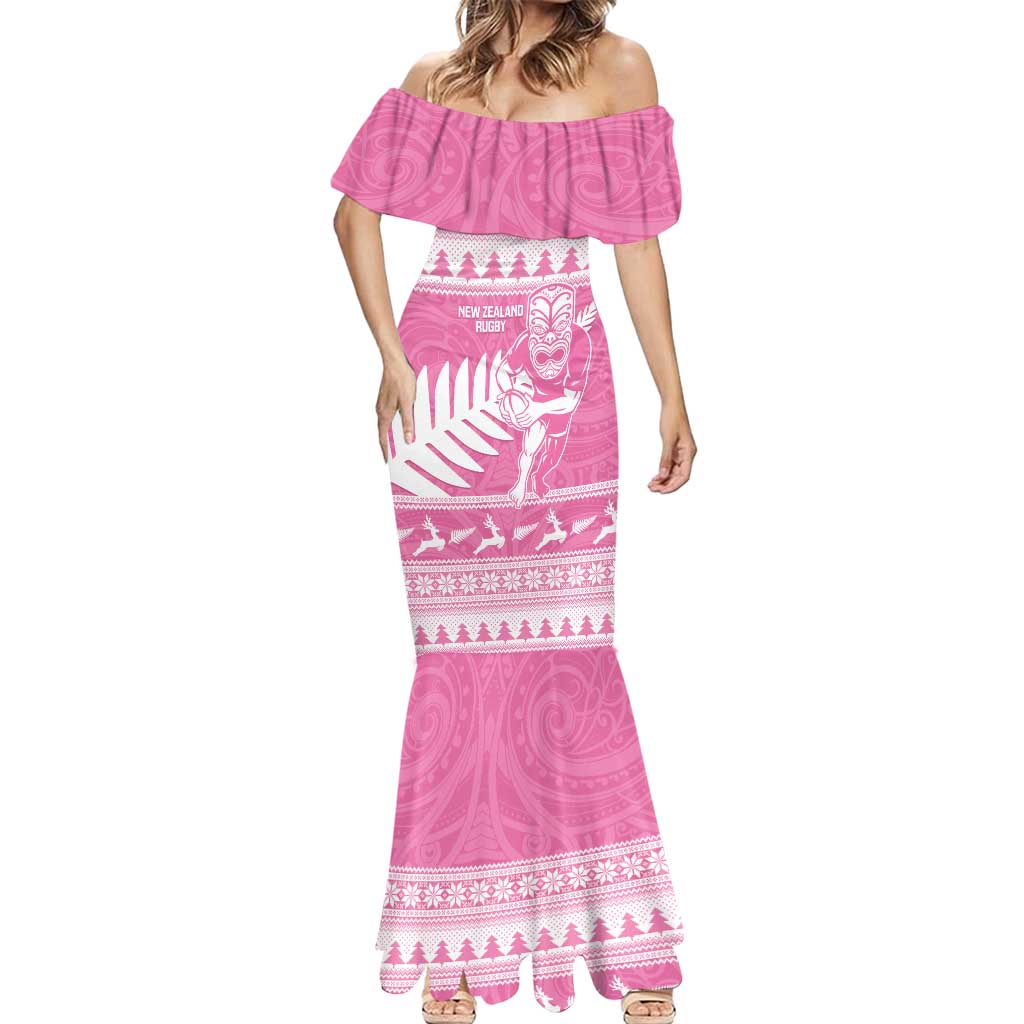 New Zealand Christmas Rugby Personalised Mermaid Dress Meri Kirihimete All Black Maori Pink Version - Aussie Hoodie