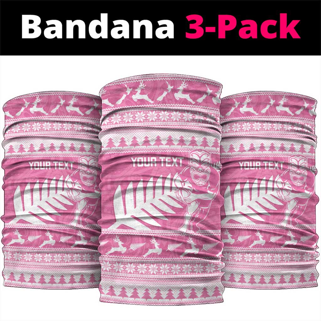 New Zealand Christmas Rugby Personalised Neck Gaiter Meri Kirihimete All Black Maori Pink Version - Aussie Hoodie