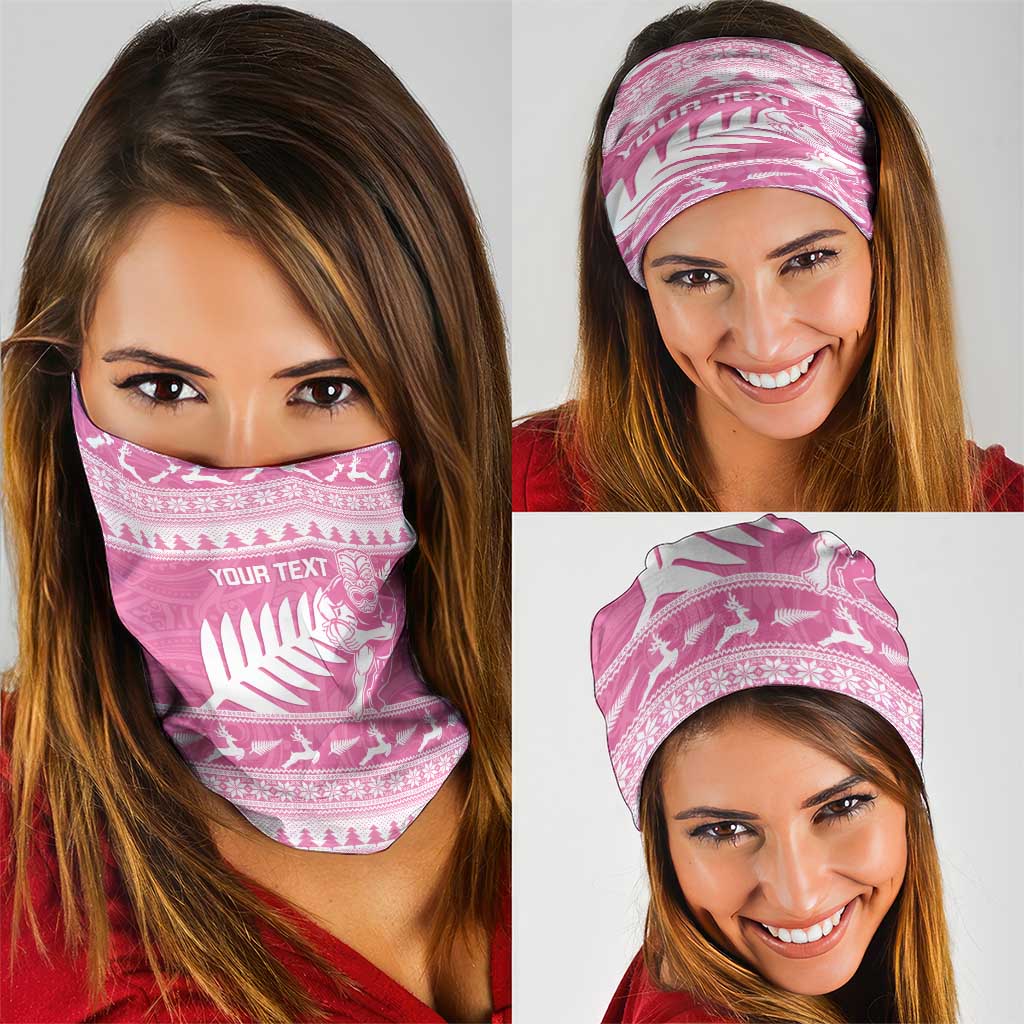 New Zealand Christmas Rugby Personalised Neck Gaiter Meri Kirihimete All Black Maori Pink Version - Aussie Hoodie