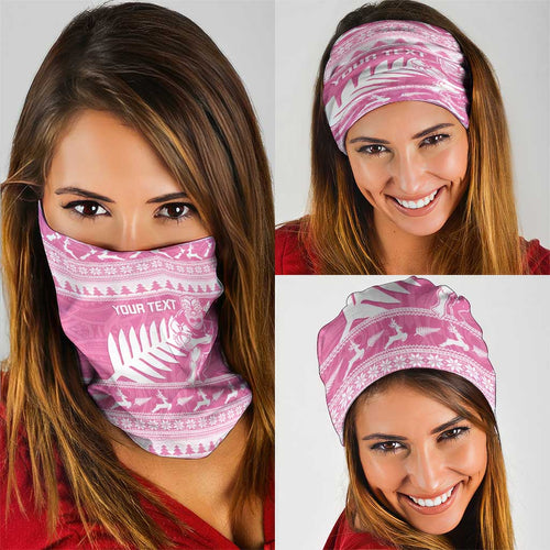 New Zealand Christmas Rugby Personalised Neck Gaiter Meri Kirihimete All Black Maori Pink Version - Aussie Hoodie