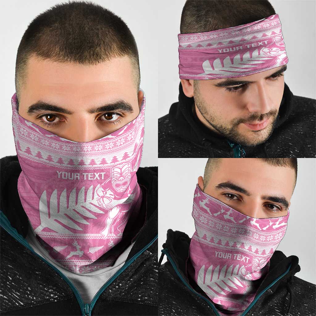 New Zealand Christmas Rugby Personalised Neck Gaiter Meri Kirihimete All Black Maori Pink Version - Aussie Hoodie