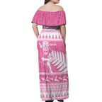 New Zealand Christmas Rugby Personalised Off Shoulder Maxi Dress Meri Kirihimete All Black Maori Pink Version - Aussie Hoodie