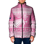 New Zealand Christmas Rugby Personalised Padded Jacket Meri Kirihimete All Black Maori Pink Version - Aussie Hoodie