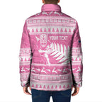 New Zealand Christmas Rugby Personalised Padded Jacket Meri Kirihimete All Black Maori Pink Version - Aussie Hoodie