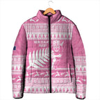 New Zealand Christmas Rugby Personalised Padded Jacket Meri Kirihimete All Black Maori Pink Version - Aussie Hoodie