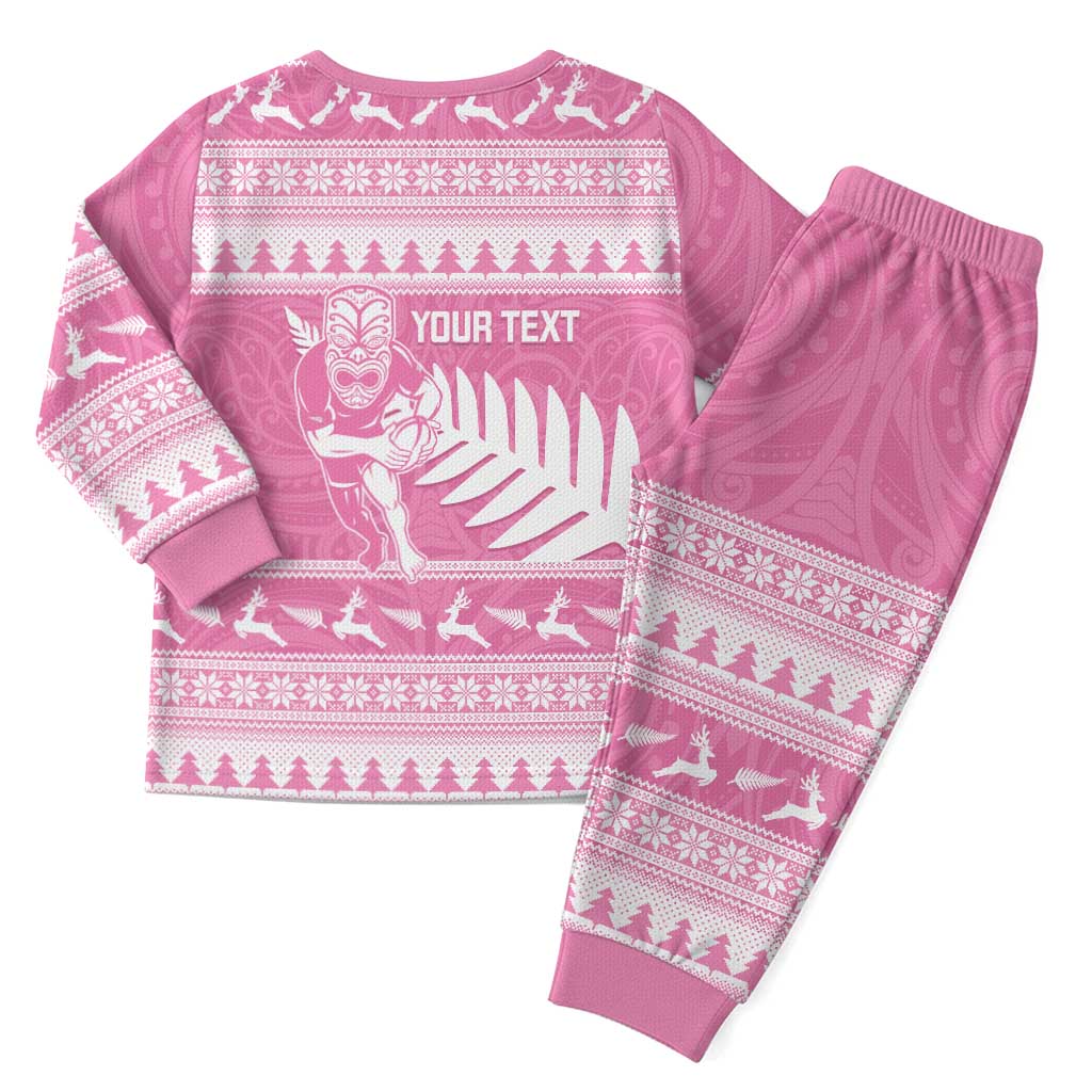 New Zealand Christmas Rugby Personalised Christmas Pajama Set Meri Kirihimete All Black Maori Pink Version - Aussie Hoodie