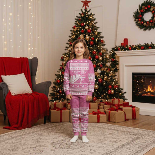 New Zealand Christmas Rugby Personalised Christmas Pajama Set Meri Kirihimete All Black Maori Pink Version - Aussie Hoodie