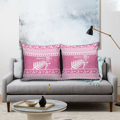 New Zealand Christmas Rugby Personalised Pillow Cover Meri Kirihimete All Black Maori Pink Version - Aussie Hoodie