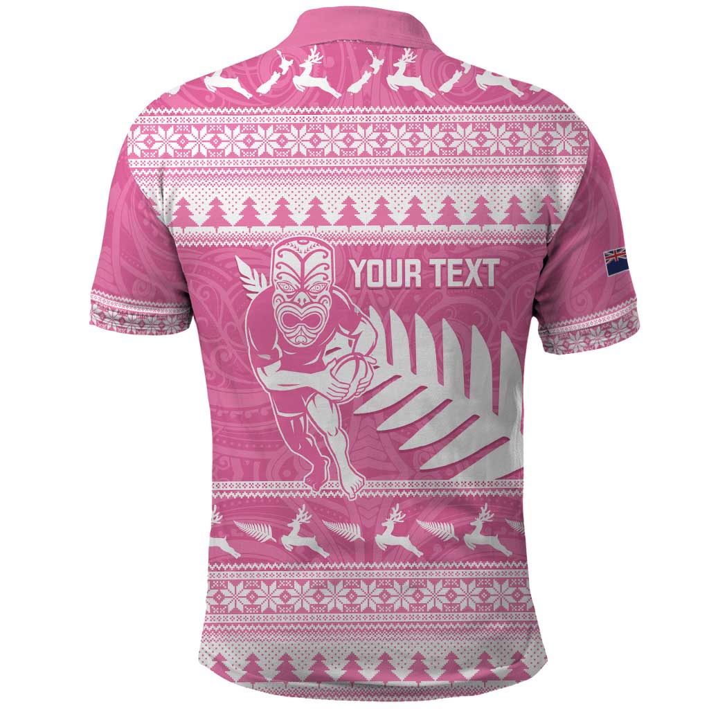 New Zealand Christmas Rugby Personalised Polo Shirt Meri Kirihimete All Black Maori Pink Version - Aussie Hoodie