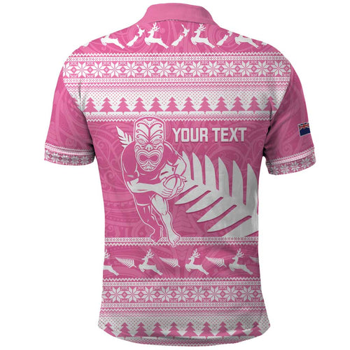 New Zealand Christmas Rugby Personalised Polo Shirt Meri Kirihimete All Black Maori Pink Version - Aussie Hoodie