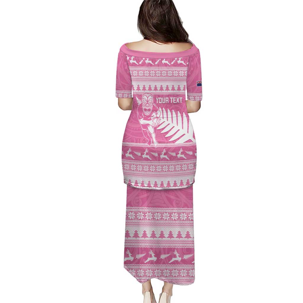 New Zealand Christmas Rugby Personalised Puletasi Meri Kirihimete All Black Maori Pink Version - Aussie Hoodie