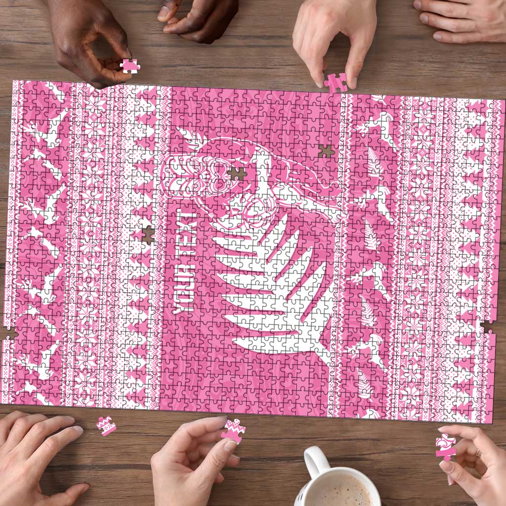 New Zealand Christmas Rugby Personalised Puzzle Meri Kirihimete All Black Maori Pink Version - Aussie Hoodie